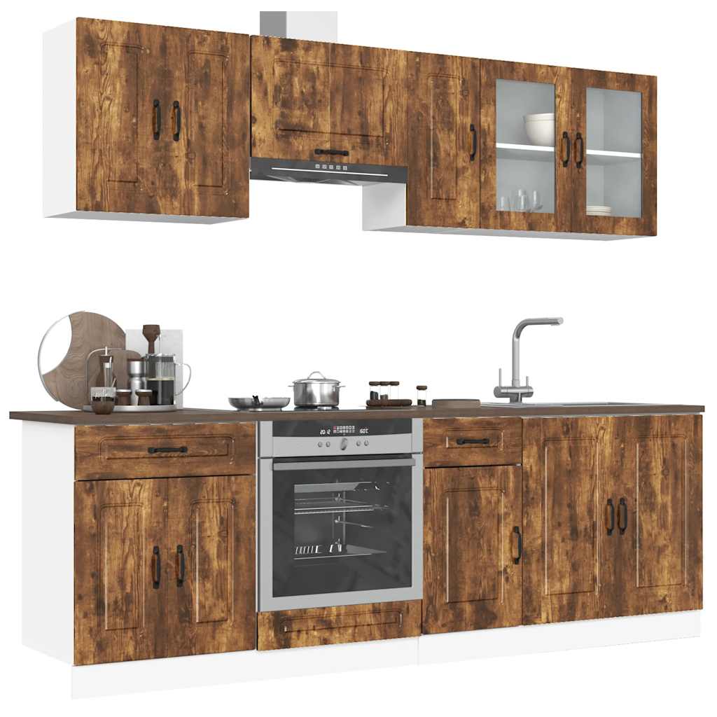 8-delige Keukenkastenset Kalmar bewerkt hout gerookt eiken is nu te koop bij PeponiXL, paradijselijk wonen!