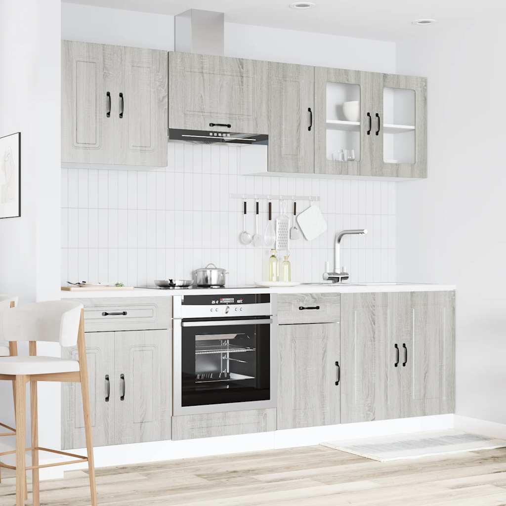 8-delige Keukenkastenset Kalmar bewerkt hout grijs sonoma eiken is nu te koop bij PeponiXL, paradijselijk wonen!