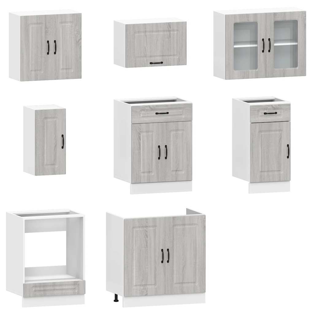 8-delige Keukenkastenset Kalmar bewerkt hout grijs sonoma eiken is nu te koop bij PeponiXL, paradijselijk wonen!