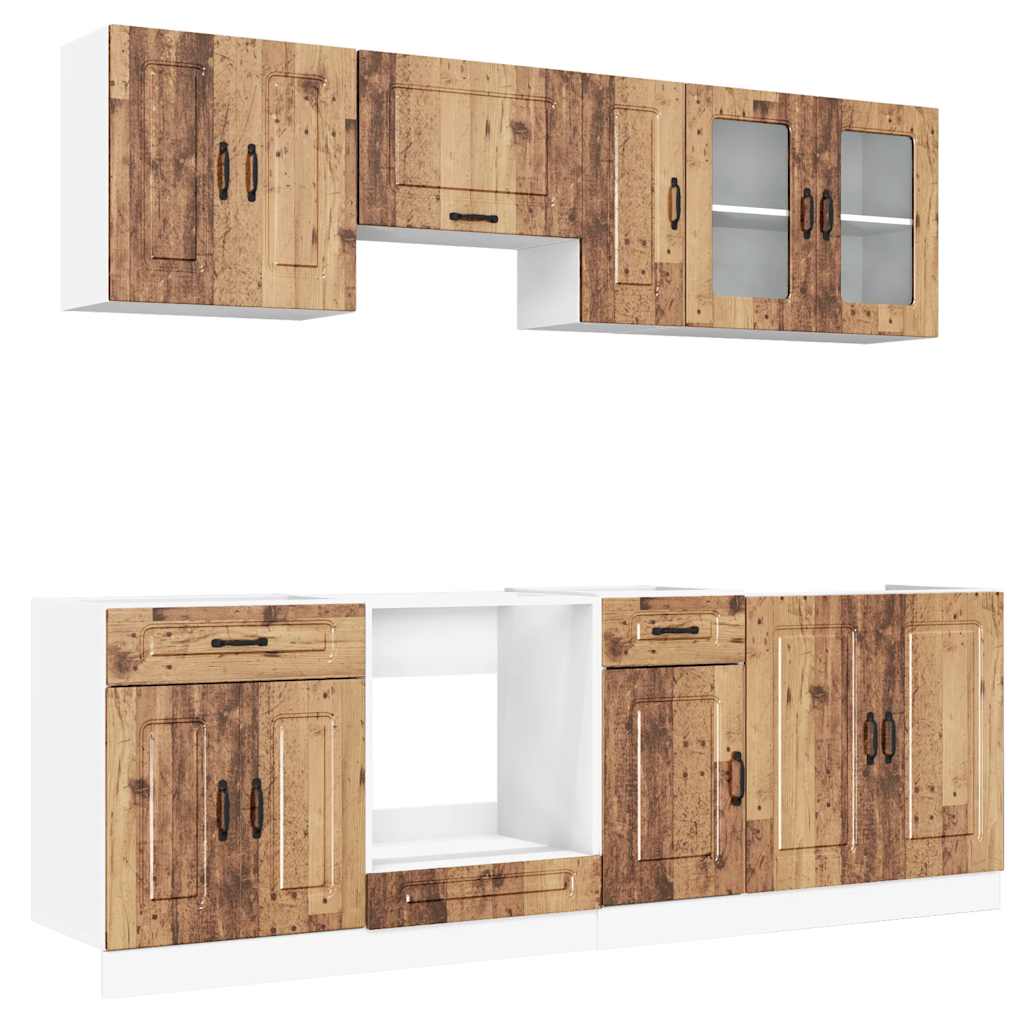 8-delige Keukenkastenset Kalmar bewerkt hout oud houtkleurig is nu te koop bij PeponiXL, paradijselijk wonen!