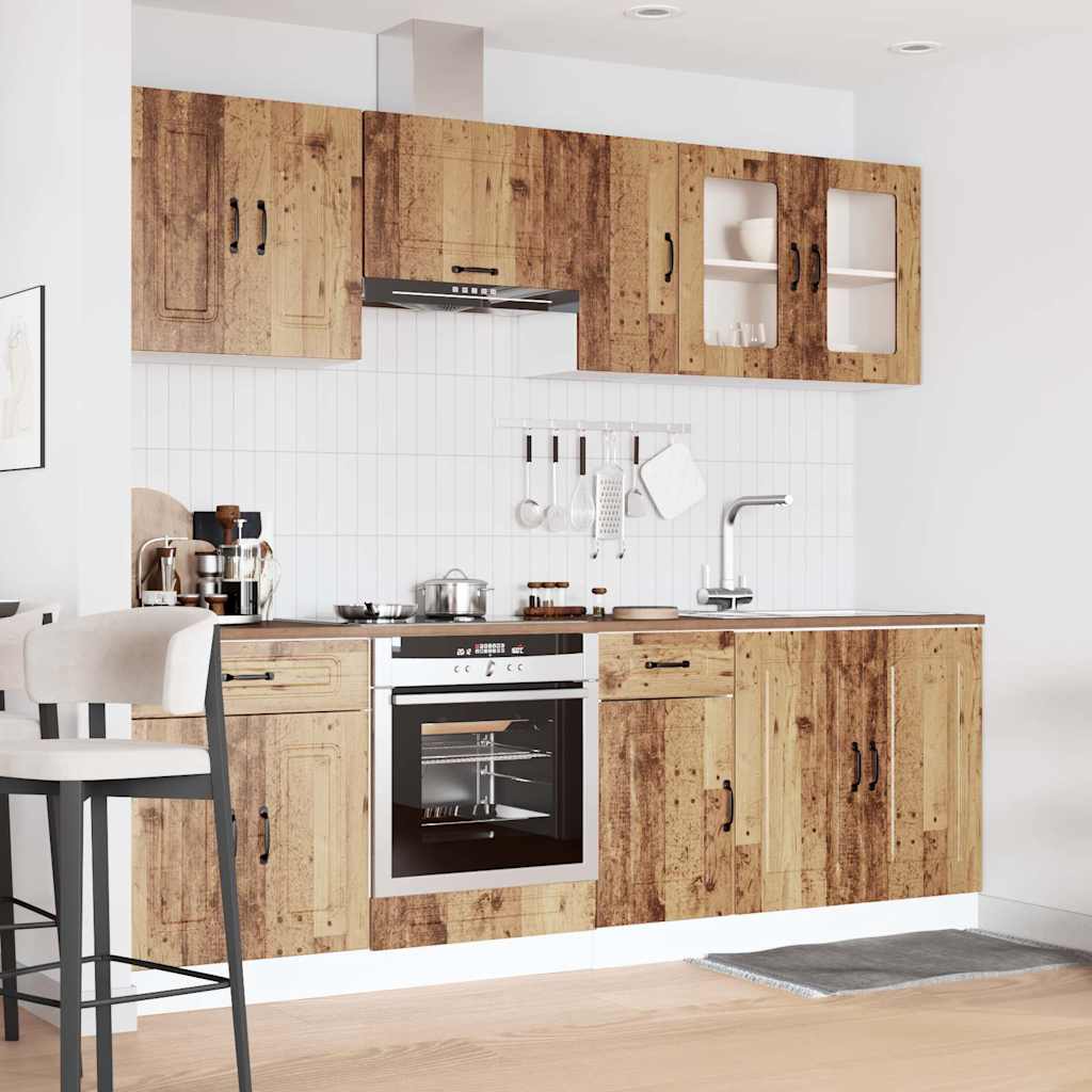 8-delige Keukenkastenset Kalmar bewerkt hout oud houtkleurig is nu te koop bij PeponiXL, paradijselijk wonen!
