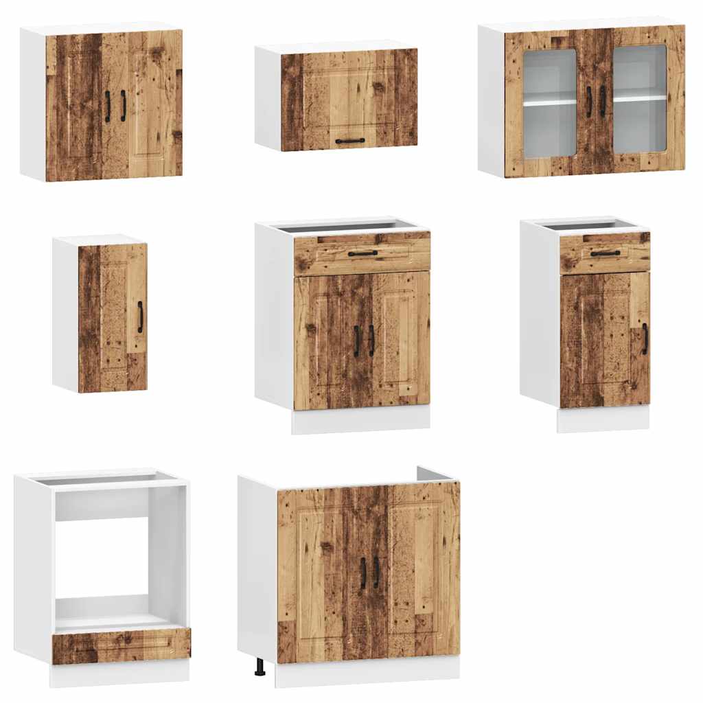 8-delige Keukenkastenset Kalmar bewerkt hout oud houtkleurig is nu te koop bij PeponiXL, paradijselijk wonen!