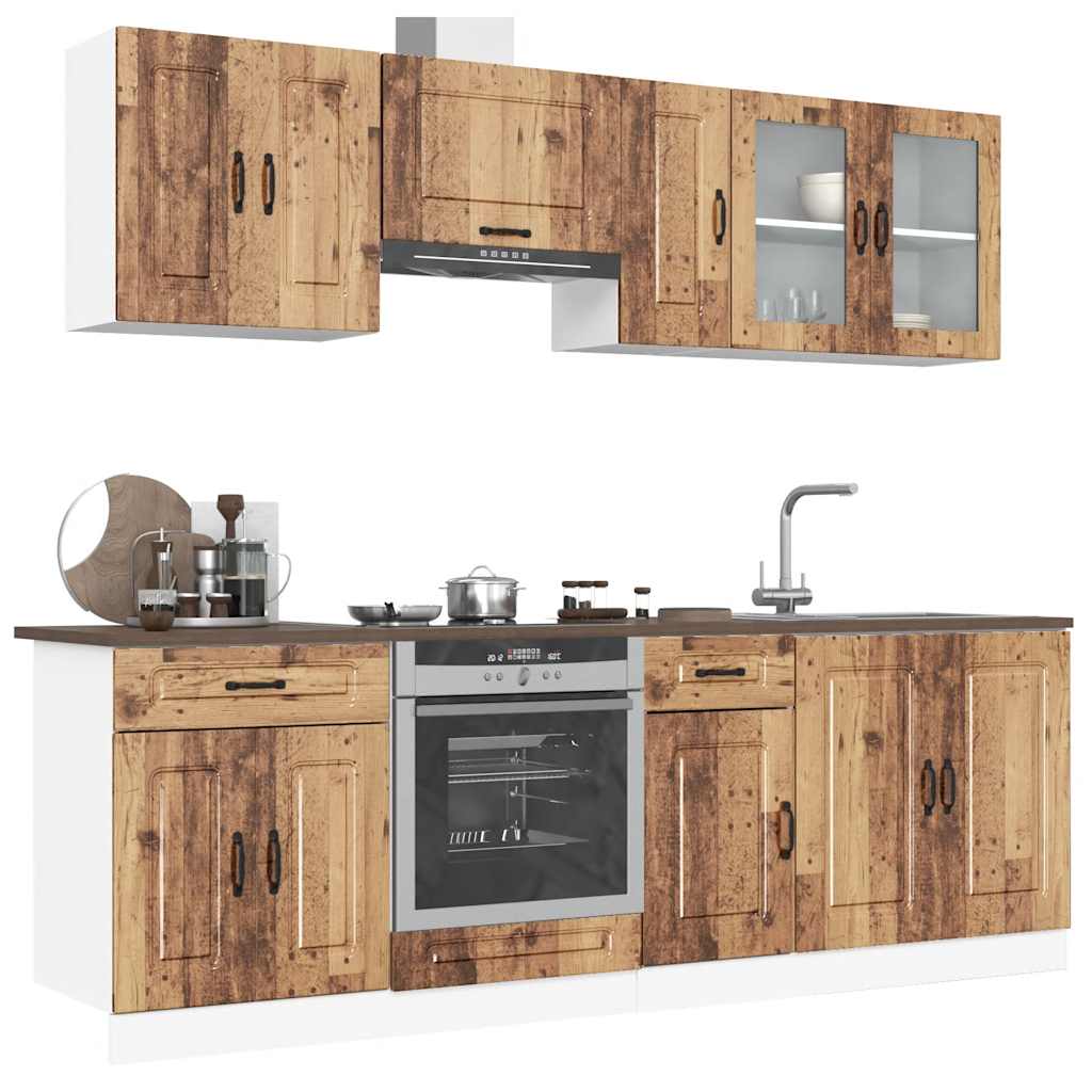 8-delige Keukenkastenset Kalmar bewerkt hout oud houtkleurig is nu te koop bij PeponiXL, paradijselijk wonen!