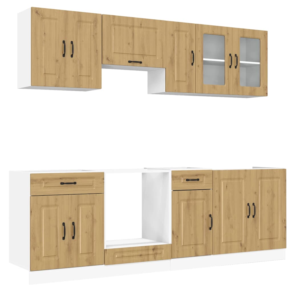 8-delige Keukenkastenset Kalmar bewerkt hout artisanaal eiken is nu te koop bij PeponiXL, paradijselijk wonen!