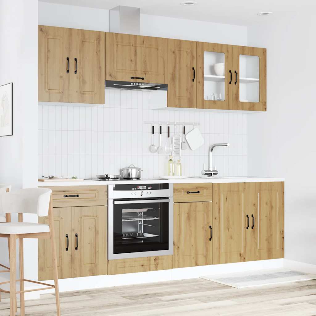 8-delige Keukenkastenset Kalmar bewerkt hout artisanaal eiken is nu te koop bij PeponiXL, paradijselijk wonen!