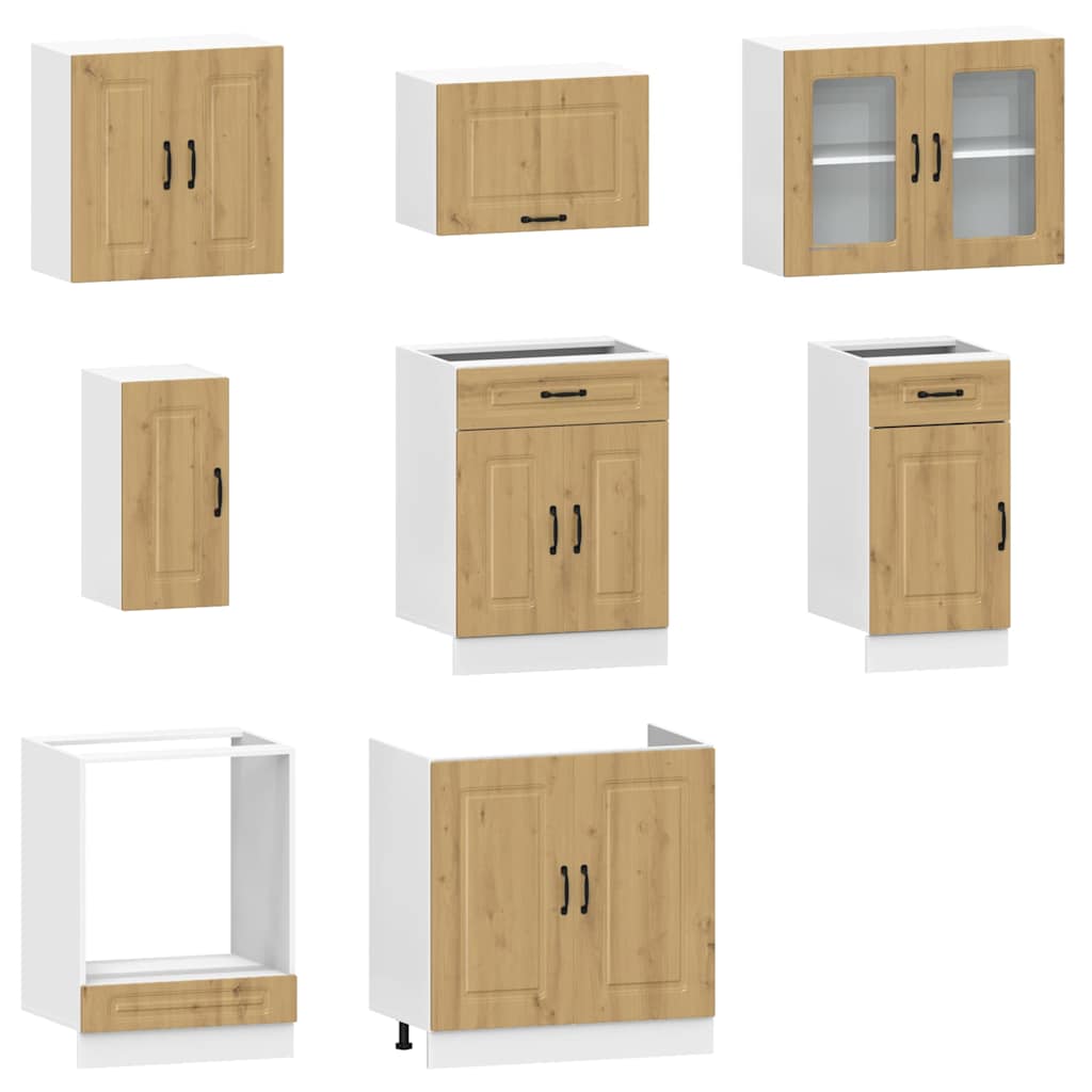 8-delige Keukenkastenset Kalmar bewerkt hout artisanaal eiken is nu te koop bij PeponiXL, paradijselijk wonen!