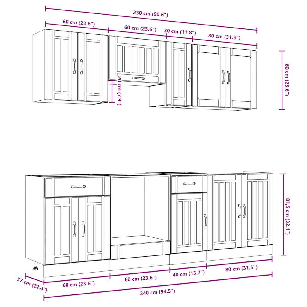 8-delige Keukenkastenset Kalmar bewerkt hout wit is nu te koop bij PeponiXL, paradijselijk wonen!