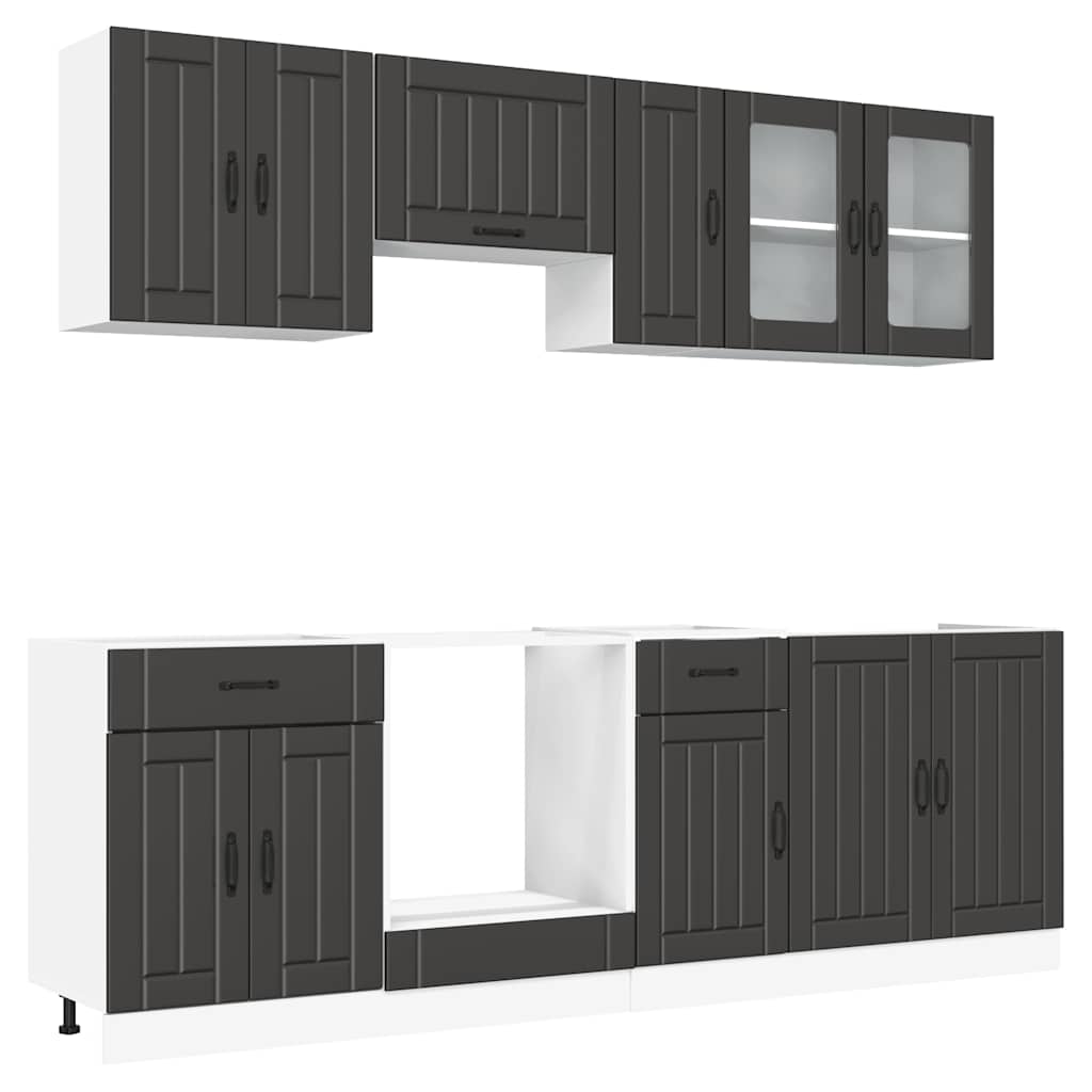 8-delige Keukenkastenset Kalmar bewerkt hout zwart is nu te koop bij PeponiXL, paradijselijk wonen!