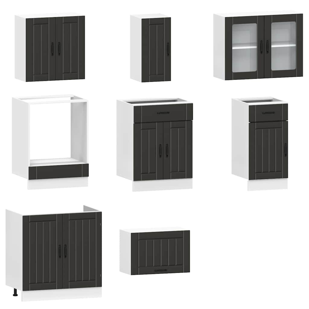 8-delige Keukenkastenset Kalmar bewerkt hout zwart is nu te koop bij PeponiXL, paradijselijk wonen!