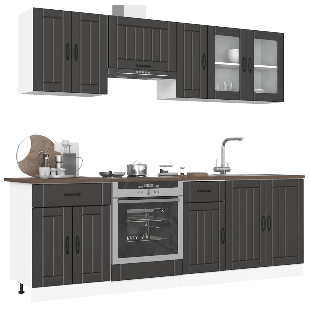 8-delige Keukenkastenset Kalmar bewerkt hout zwart is nu te koop bij PeponiXL, paradijselijk wonen!