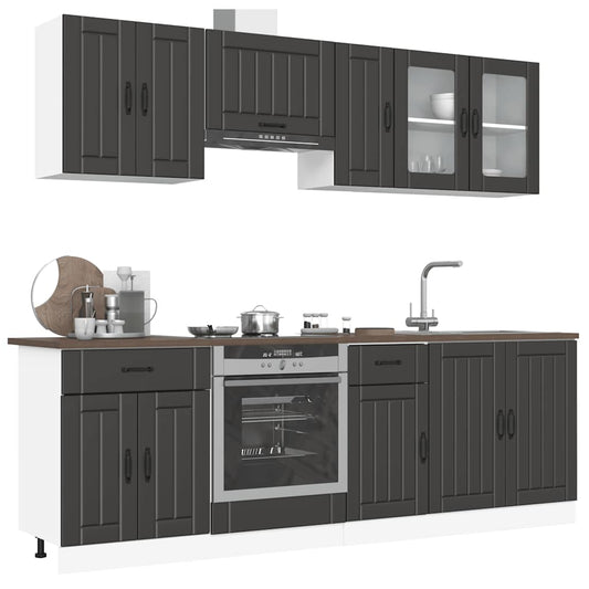 8-delige Keukenkastenset Kalmar bewerkt hout zwart is nu te koop bij PeponiXL, paradijselijk wonen!