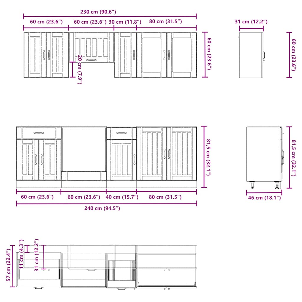 8-delige Keukenkastenset Lucca bewerkt hout glanzend wit is nu te koop bij PeponiXL, paradijselijk wonen!