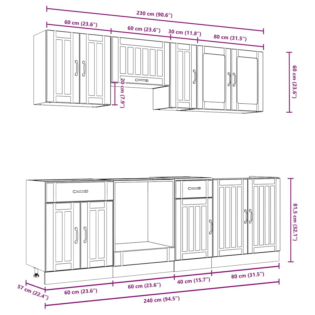 8-delige Keukenkastenset Lucca bewerkt hout glanzend wit is nu te koop bij PeponiXL, paradijselijk wonen!