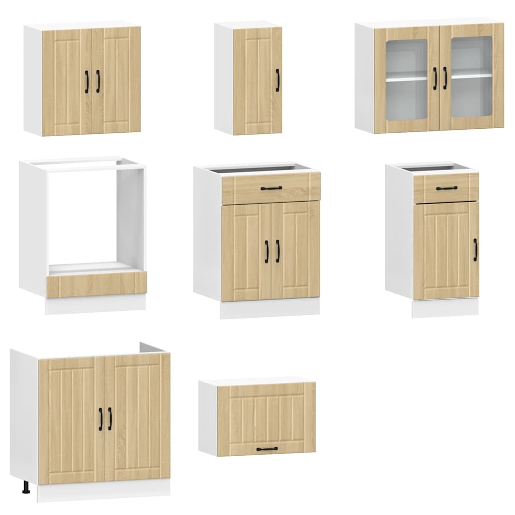 8-delige Keukenkastenset Lucca bewerkt hout sonoma eikenkleur is nu te koop bij PeponiXL, paradijselijk wonen!