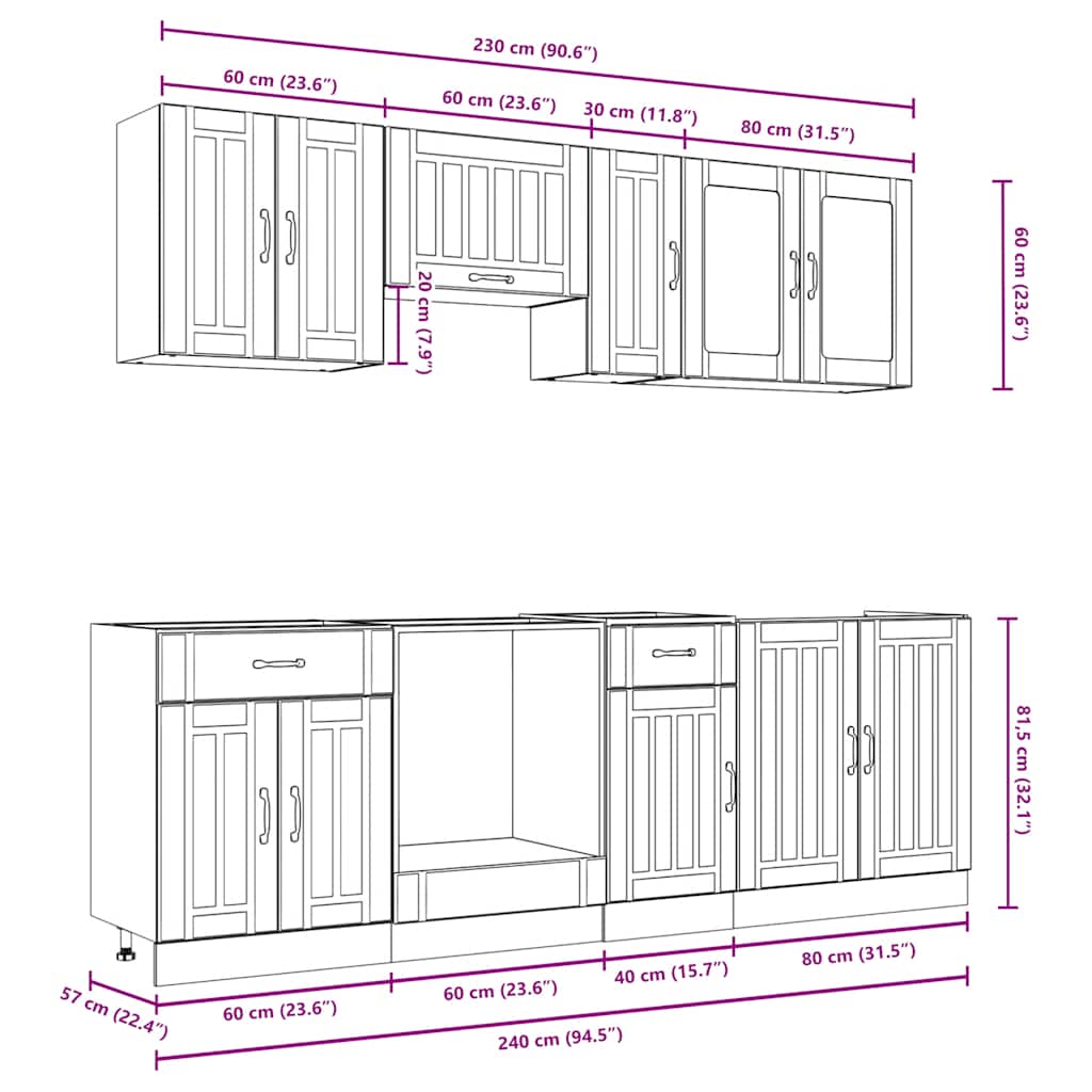 8-delige Keukenkastenset Lucca bewerkt hout bruin eikenkleur is nu te koop bij PeponiXL, paradijselijk wonen!