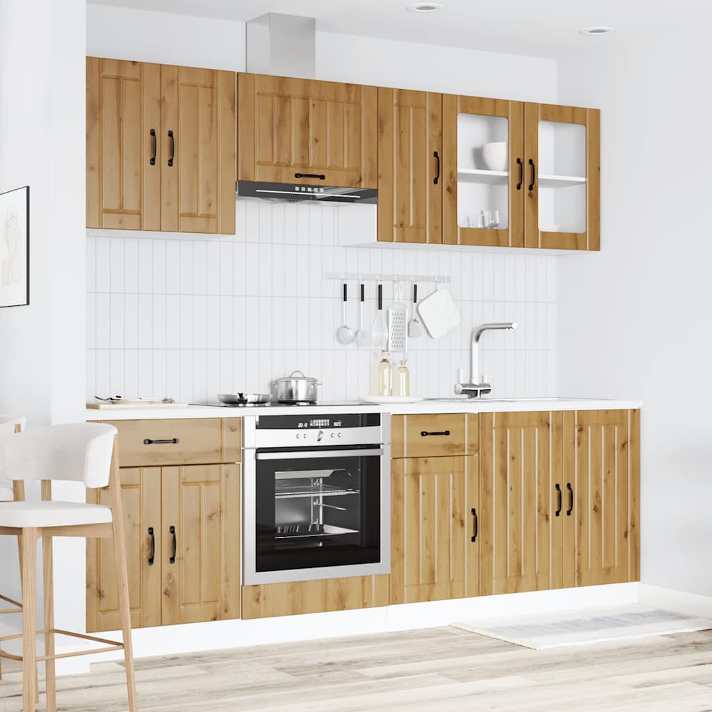 8-delige Keukenkastenset Kalmar bewerkt hout artisanaal eiken is nu te koop bij PeponiXL, paradijselijk wonen!