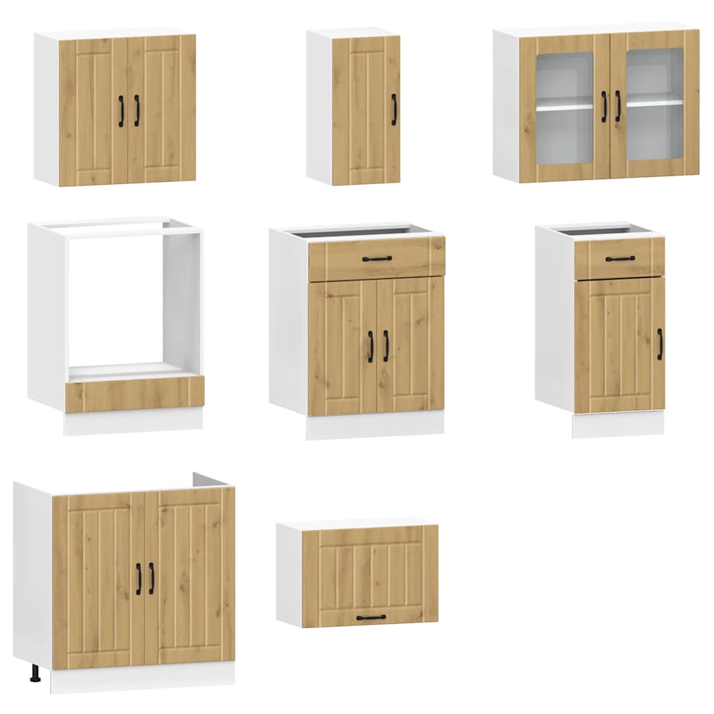 8-delige Keukenkastenset Kalmar bewerkt hout artisanaal eiken is nu te koop bij PeponiXL, paradijselijk wonen!