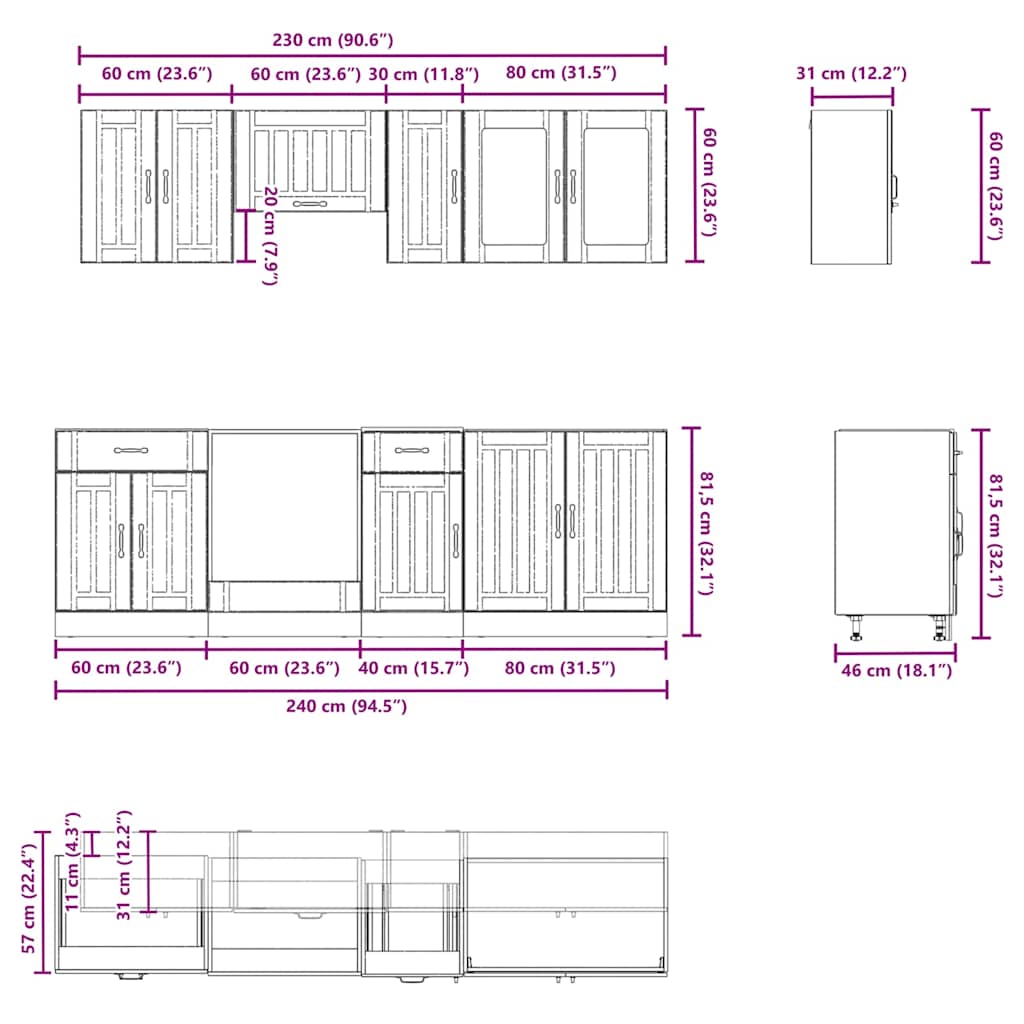 8-delige Keukenkastenset Kalmar bewerkt hout artisanaal eiken is nu te koop bij PeponiXL, paradijselijk wonen!