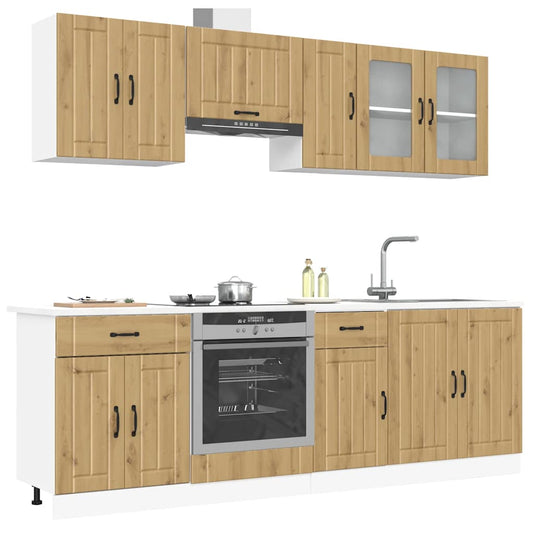 8-delige Keukenkastenset Kalmar bewerkt hout artisanaal eiken is nu te koop bij PeponiXL, paradijselijk wonen!
