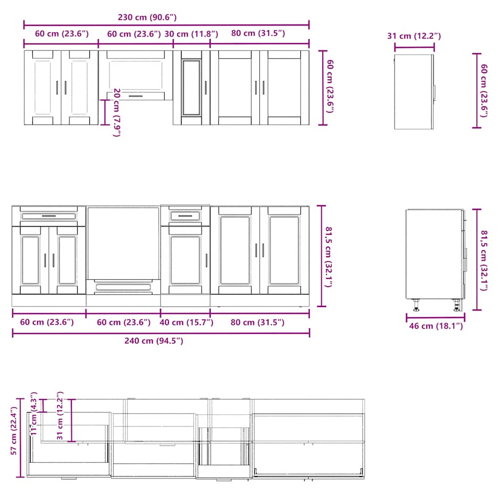 8-delige Keukenkastenset Porto bewerkt hout wit is nu te koop bij PeponiXL, paradijselijk wonen!