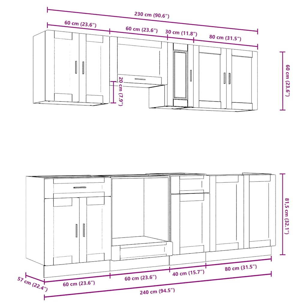 8-delige Keukenkastenset Porto bewerkt hout wit is nu te koop bij PeponiXL, paradijselijk wonen!