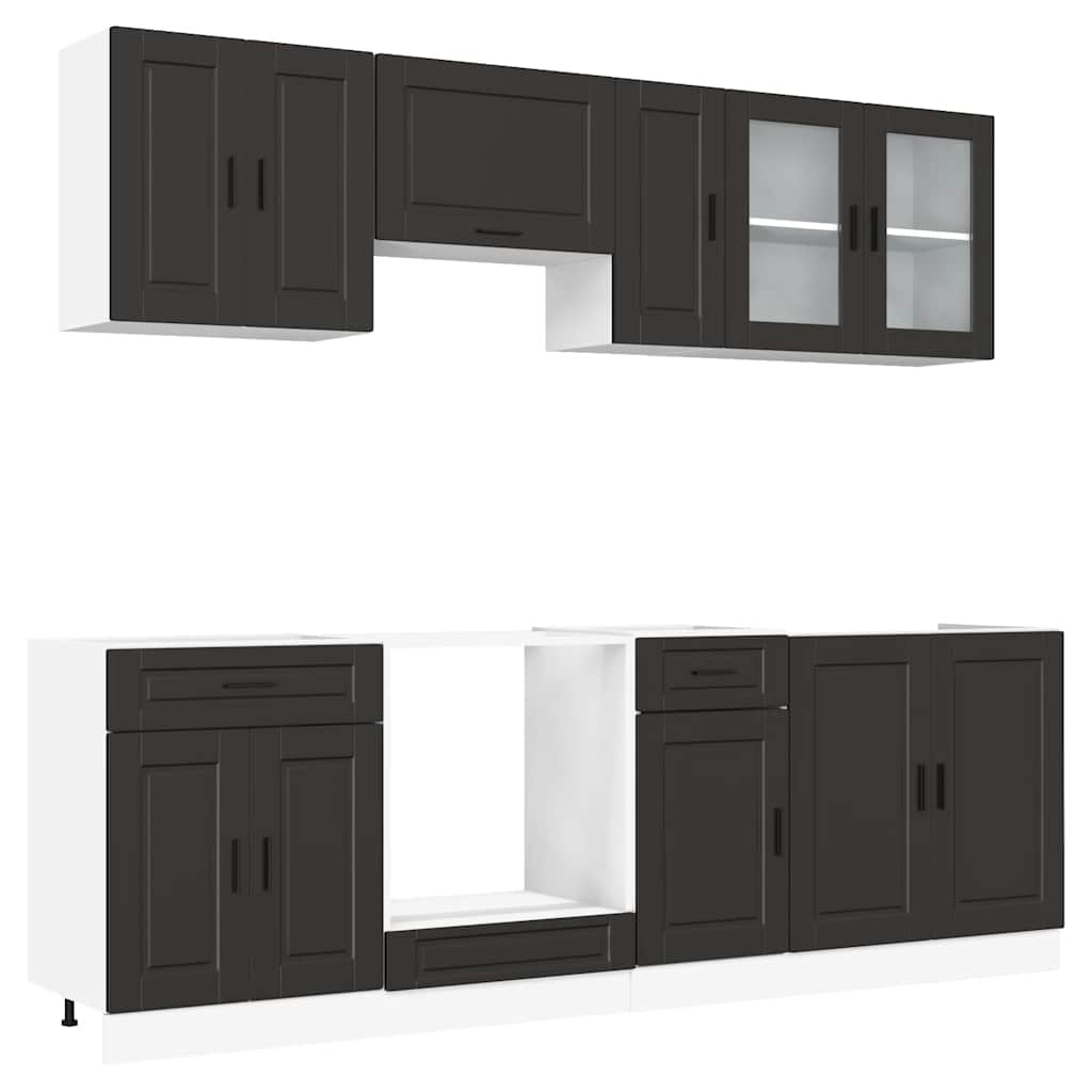 8-delige Keukenkastenset Porto bewerkt hout zwart is nu te koop bij PeponiXL, paradijselijk wonen!