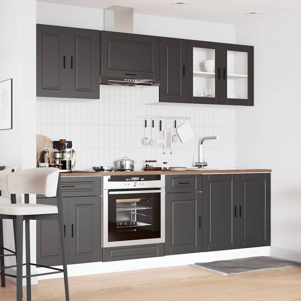8-delige Keukenkastenset Porto bewerkt hout zwart is nu te koop bij PeponiXL, paradijselijk wonen!
