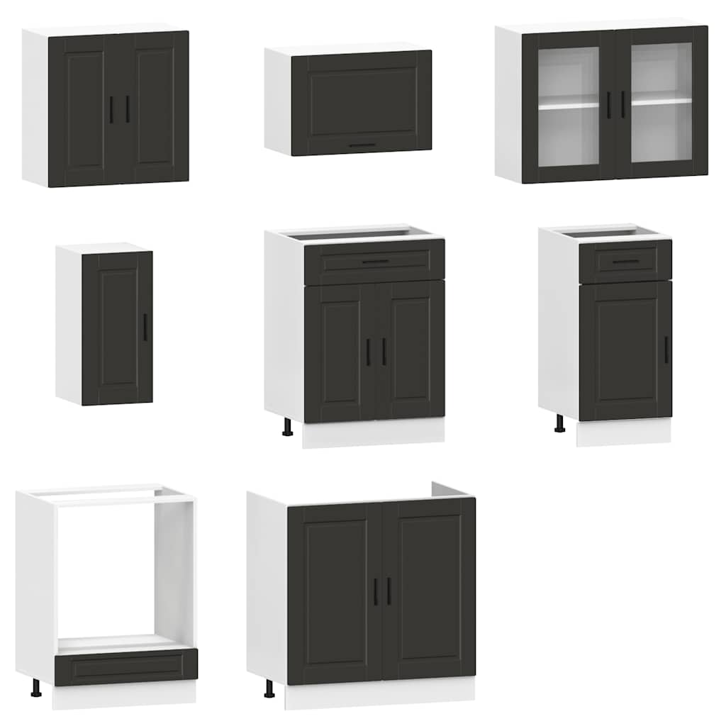 8-delige Keukenkastenset Porto bewerkt hout zwart is nu te koop bij PeponiXL, paradijselijk wonen!