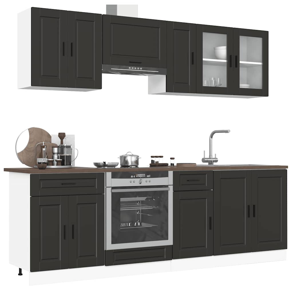 8-delige Keukenkastenset Porto bewerkt hout zwart is nu te koop bij PeponiXL, paradijselijk wonen!
