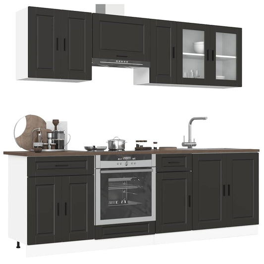 8-delige Keukenkastenset Porto bewerkt hout zwart is nu te koop bij PeponiXL, paradijselijk wonen!
