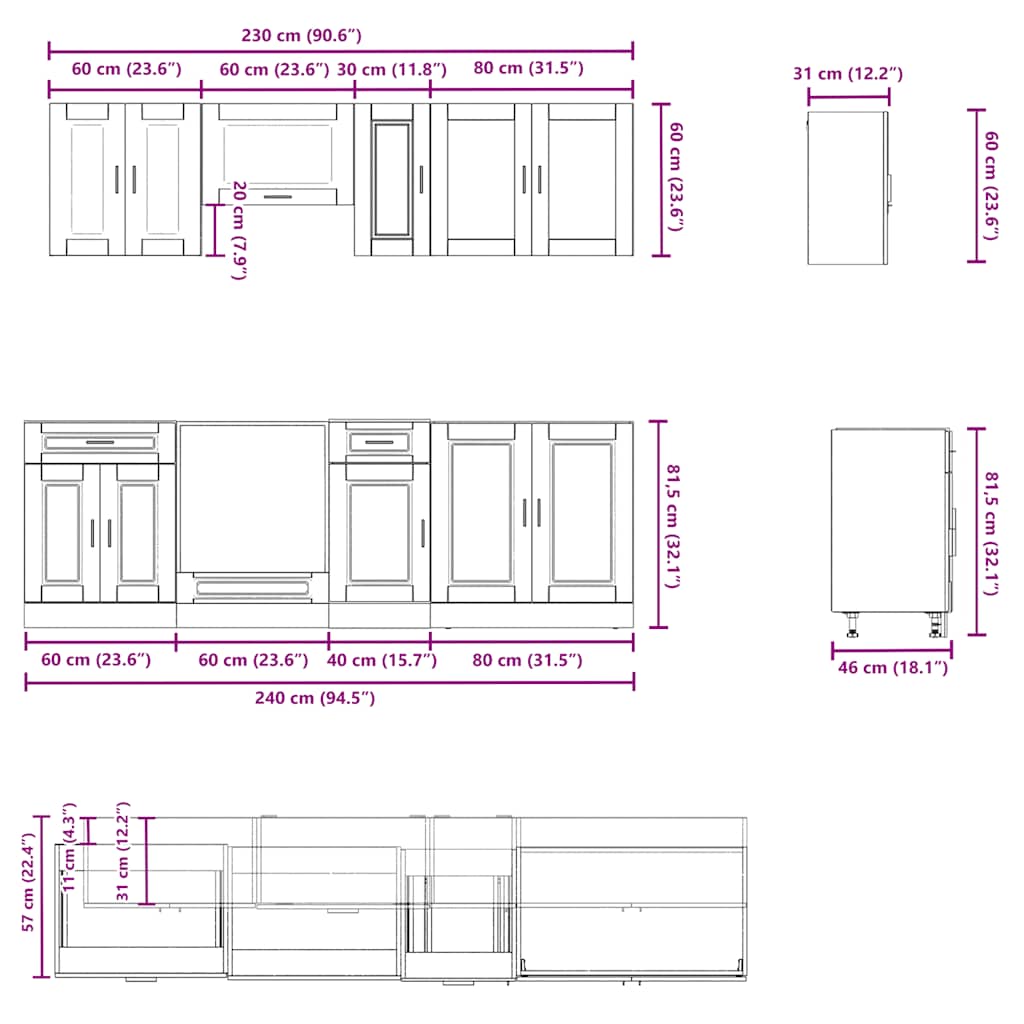 8-delige Keukenkastenset Kalmar bewerkt hout glanzend wit is nu te koop bij PeponiXL, paradijselijk wonen!