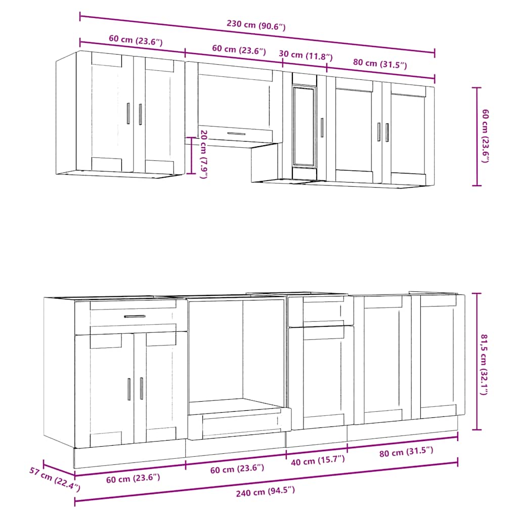 8-delige Keukenkastenset Kalmar bewerkt hout glanzend wit is nu te koop bij PeponiXL, paradijselijk wonen!