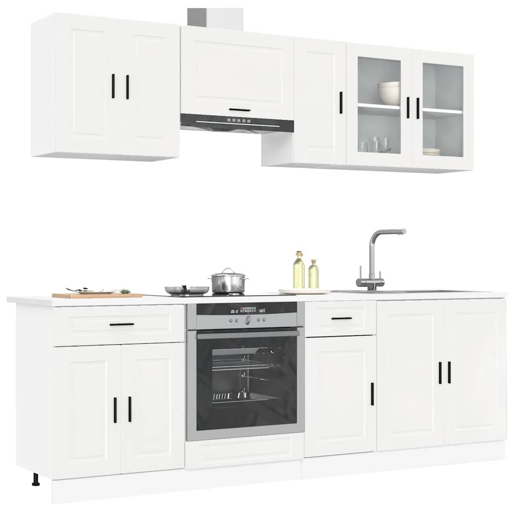 8-delige Keukenkastenset Kalmar bewerkt hout glanzend wit is nu te koop bij PeponiXL, paradijselijk wonen!