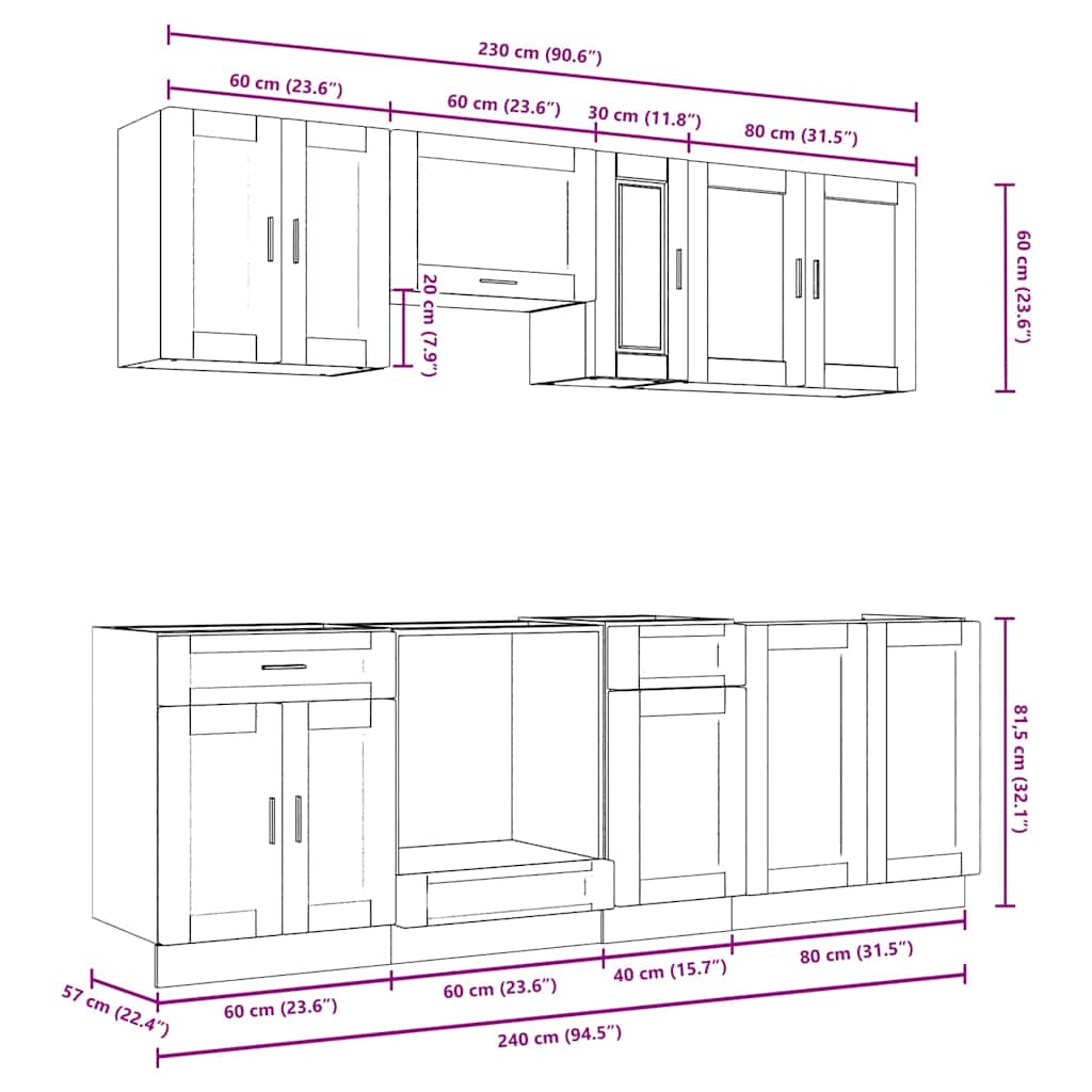 8-delige Keukenkastenset Porto bewerkt hout betongrijs is nu te koop bij PeponiXL, paradijselijk wonen!