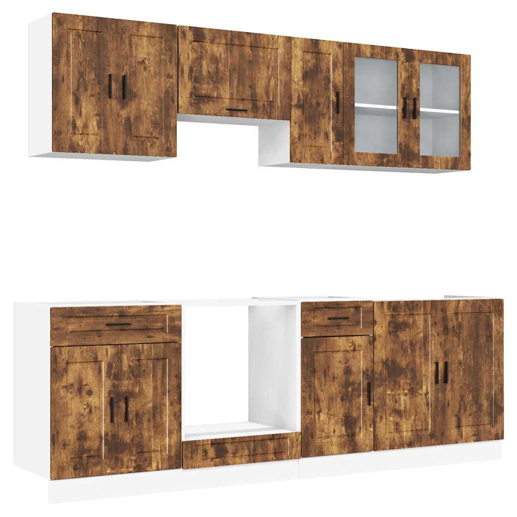 8-delige Keukenkastenset Porto bewerkt hout gerookt eiken is nu te koop bij PeponiXL, paradijselijk wonen!