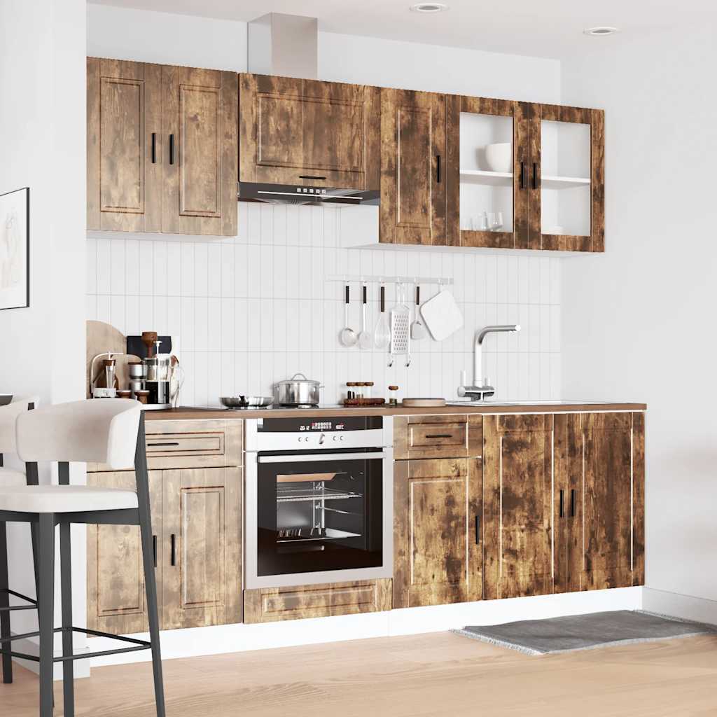 8-delige Keukenkastenset Porto bewerkt hout gerookt eiken is nu te koop bij PeponiXL, paradijselijk wonen!