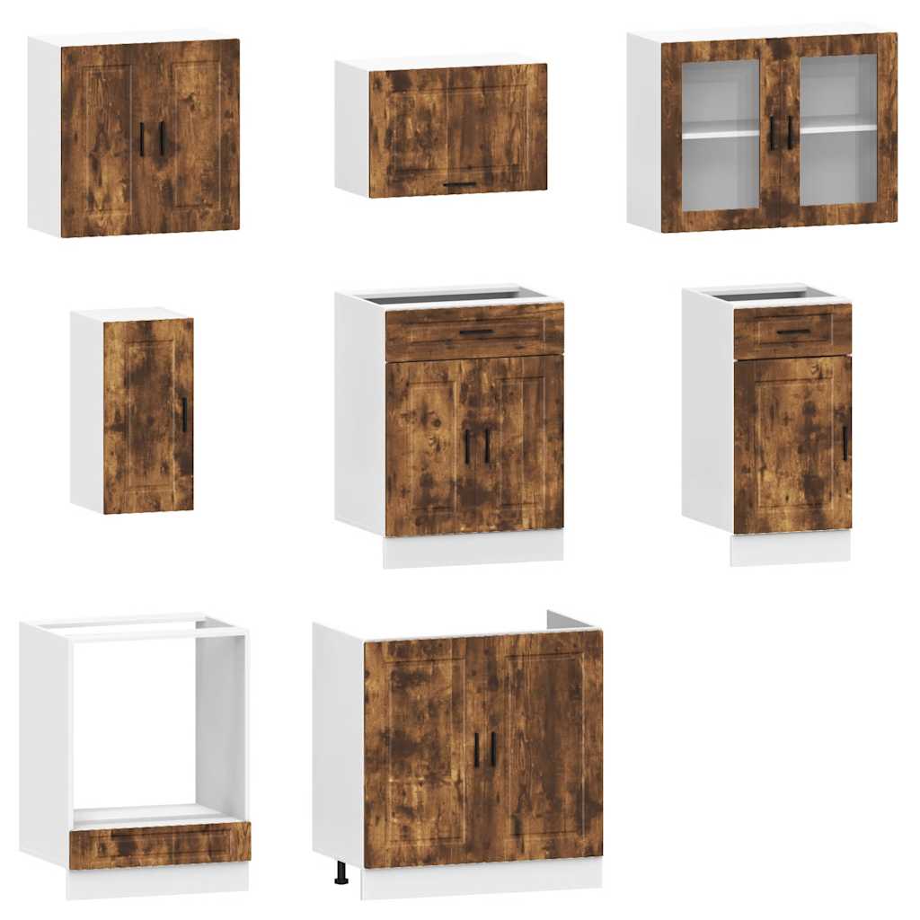 8-delige Keukenkastenset Porto bewerkt hout gerookt eiken is nu te koop bij PeponiXL, paradijselijk wonen!