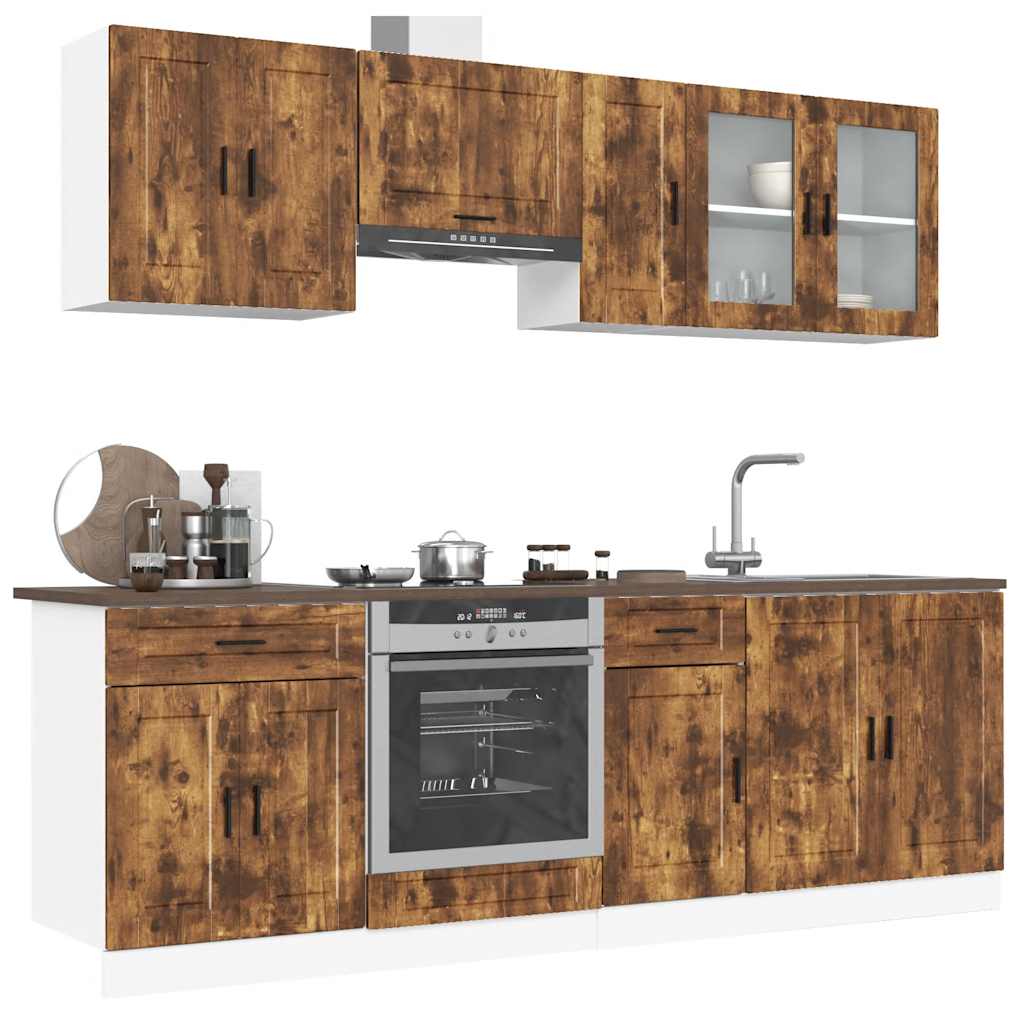8-delige Keukenkastenset Porto bewerkt hout gerookt eiken is nu te koop bij PeponiXL, paradijselijk wonen!