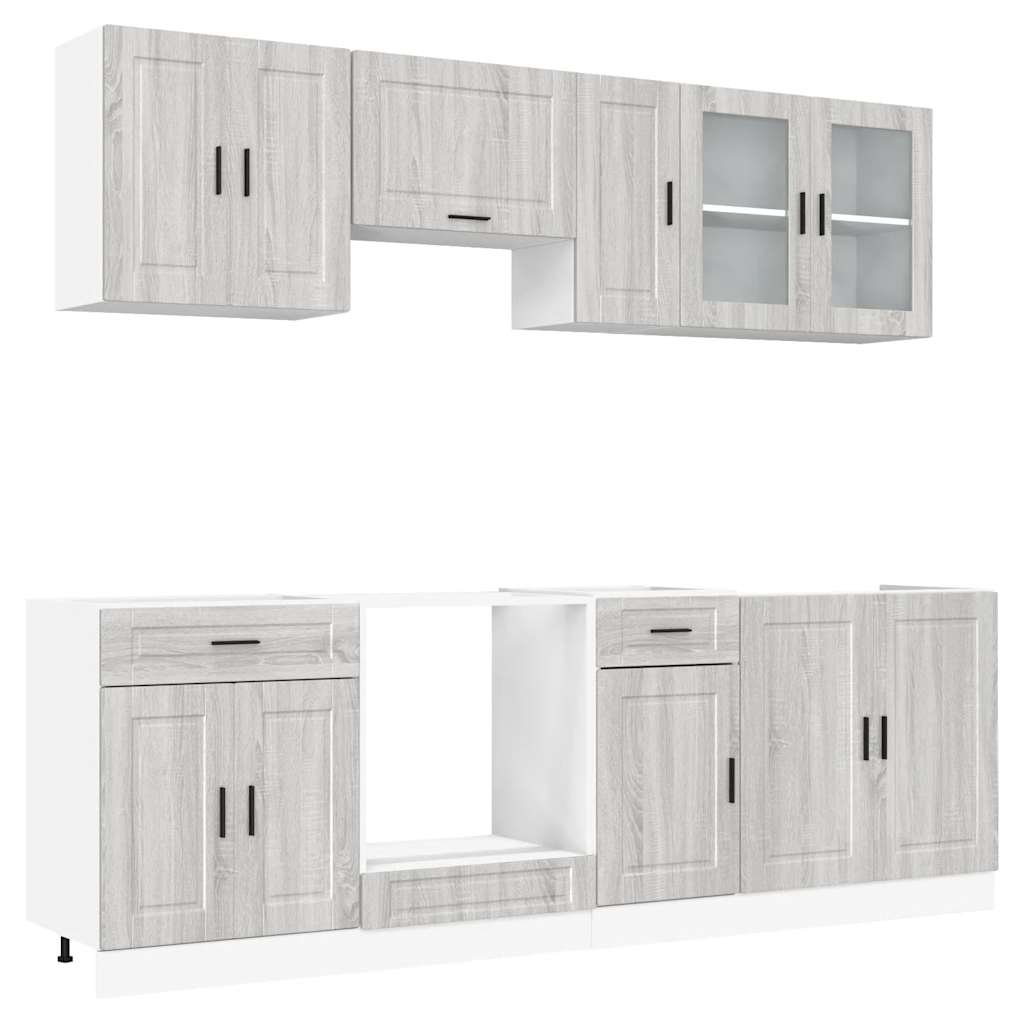 8-delige Keukenkastenset Kalmar bewerkt hout grijs sonoma eiken is nu te koop bij PeponiXL, paradijselijk wonen!