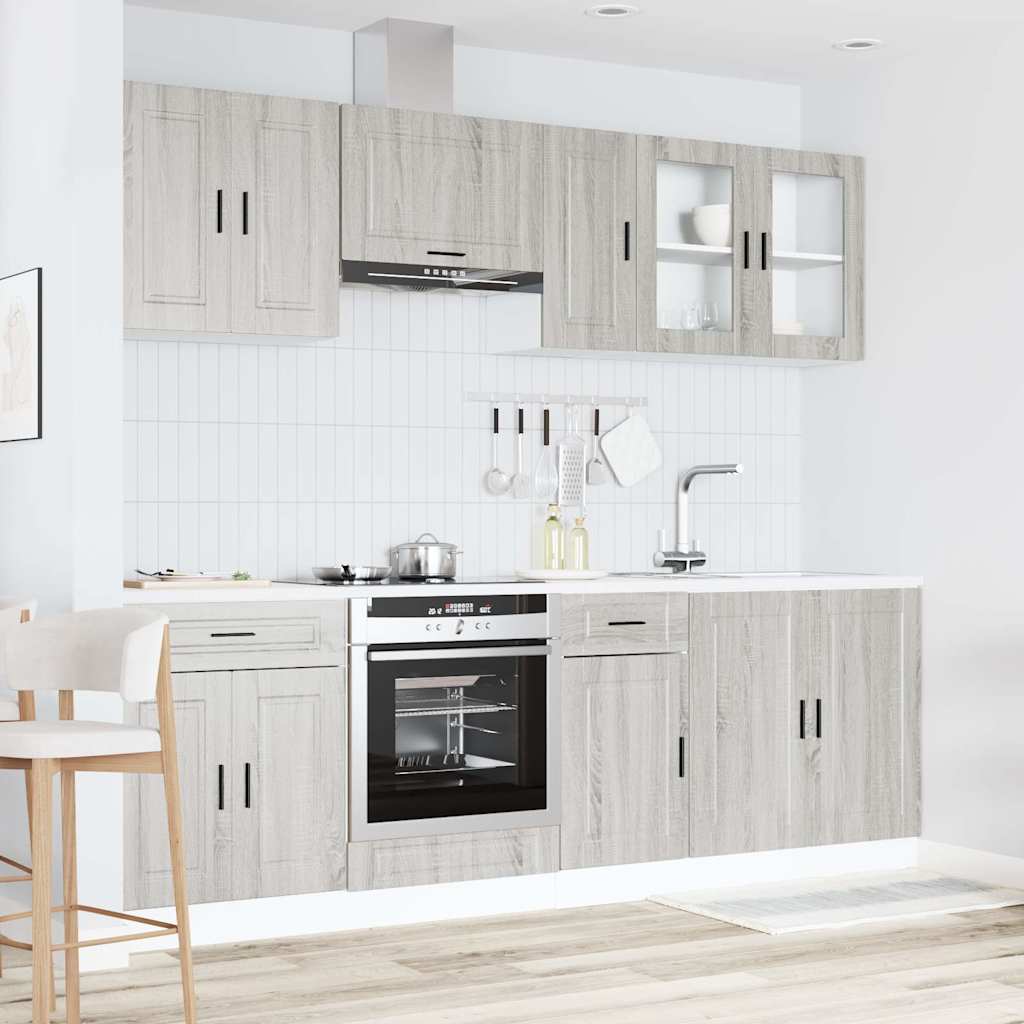 8-delige Keukenkastenset Kalmar bewerkt hout grijs sonoma eiken is nu te koop bij PeponiXL, paradijselijk wonen!
