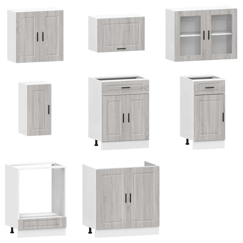 8-delige Keukenkastenset Kalmar bewerkt hout grijs sonoma eiken is nu te koop bij PeponiXL, paradijselijk wonen!