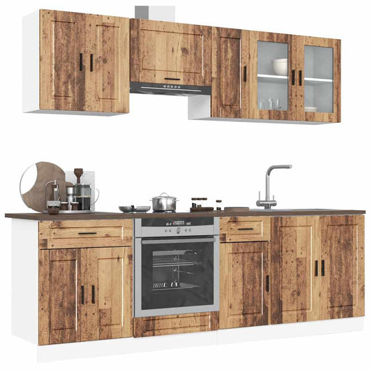 8-delige Keukenkastenset Kalmar bewerkt hout oud houtkleurig is nu te koop bij PeponiXL, paradijselijk wonen!