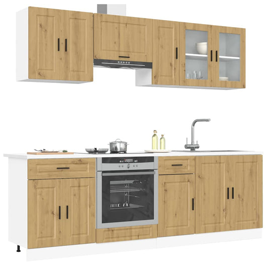 8-delige Keukenkastenset Kalmar bewerkt hout artisanaal eiken is nu te koop bij PeponiXL, paradijselijk wonen!