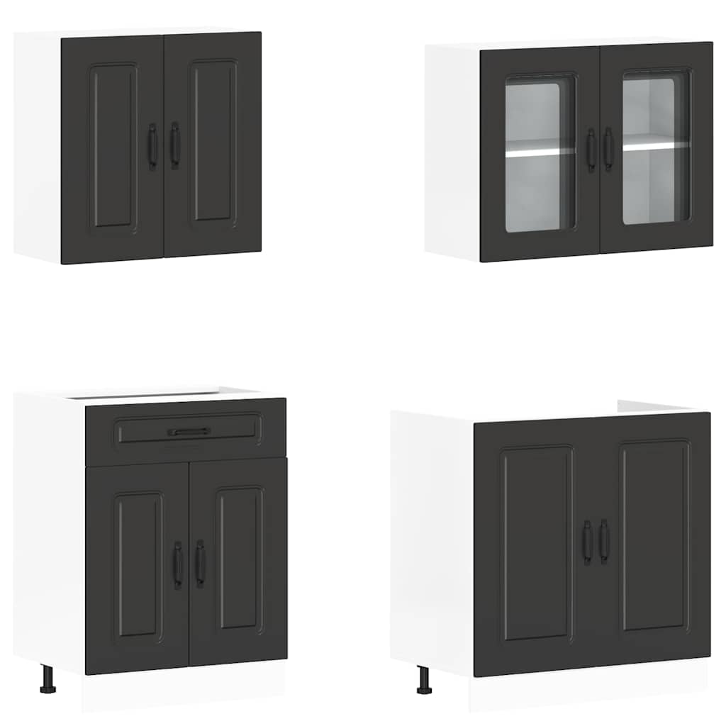 4-delige Keukenkastenset Kalmar bewerkt hout zwart is nu te koop bij PeponiXL, paradijselijk wonen!