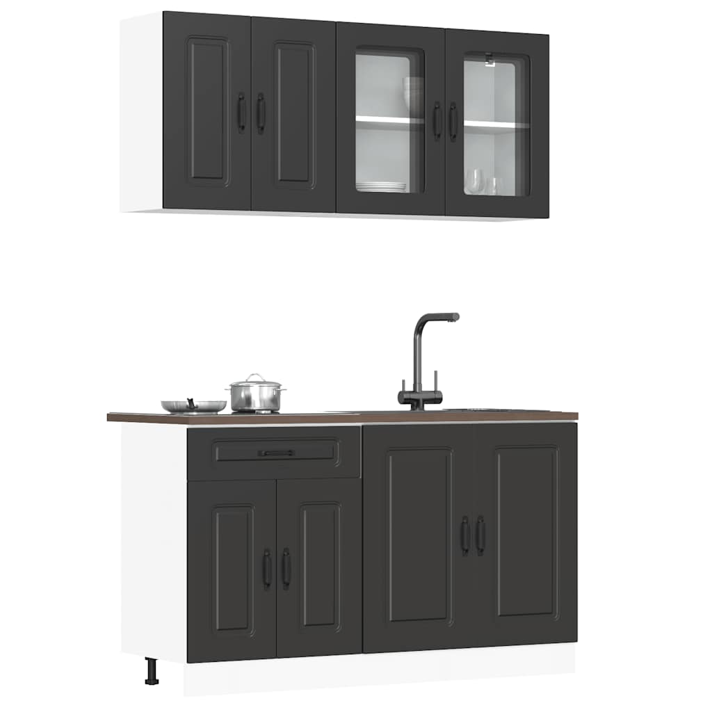 4-delige Keukenkastenset Kalmar bewerkt hout zwart is nu te koop bij PeponiXL, paradijselijk wonen!