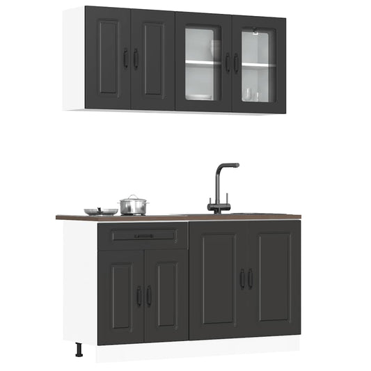 4-delige Keukenkastenset Kalmar bewerkt hout zwart is nu te koop bij PeponiXL, paradijselijk wonen!