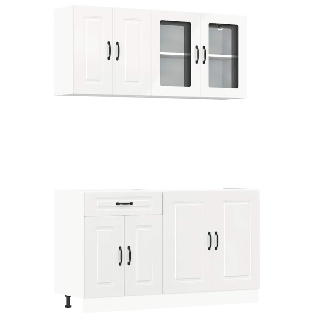 4-delige Keukenkastenset Kalmar bewerkt hout glanzend wit is nu te koop bij PeponiXL, paradijselijk wonen!