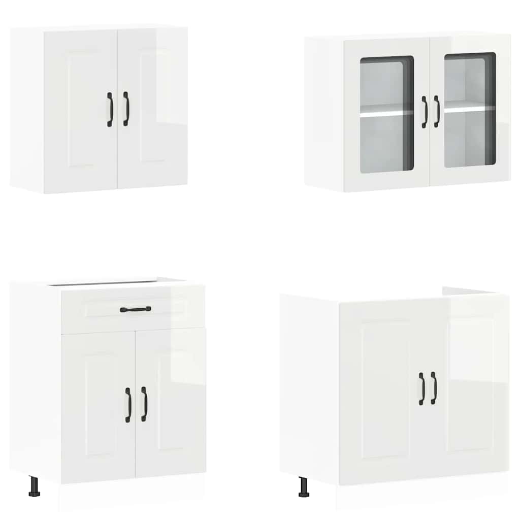 4-delige Keukenkastenset Kalmar bewerkt hout glanzend wit is nu te koop bij PeponiXL, paradijselijk wonen!