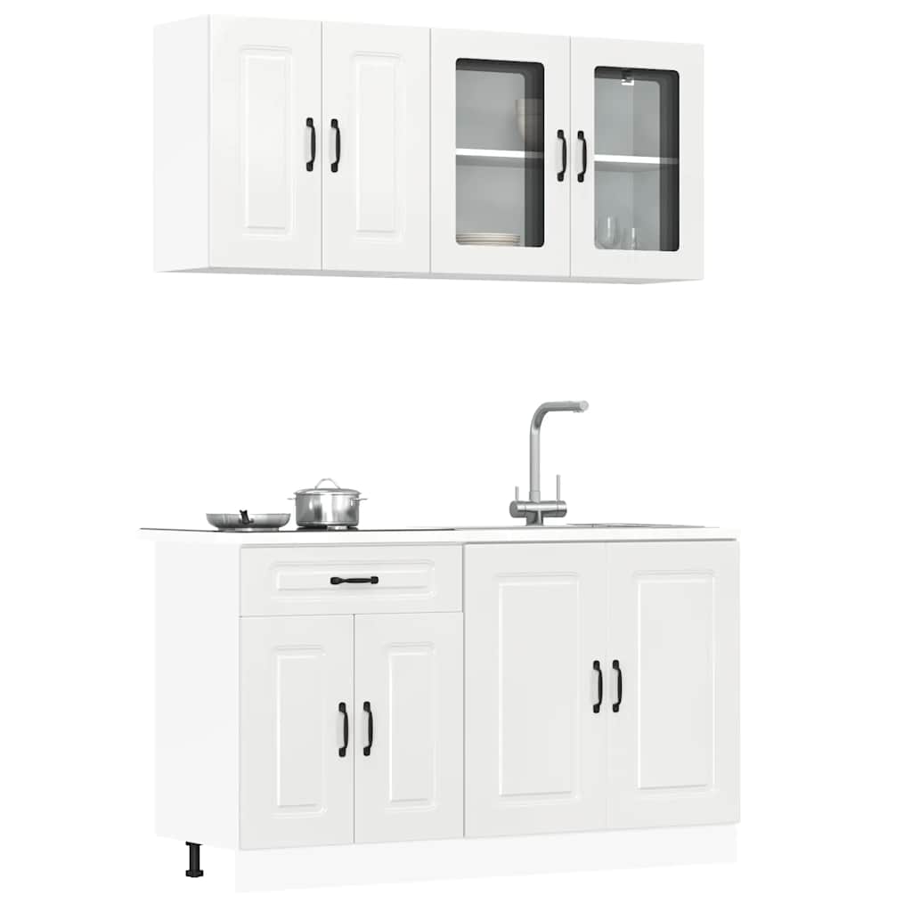 4-delige Keukenkastenset Kalmar bewerkt hout glanzend wit is nu te koop bij PeponiXL, paradijselijk wonen!
