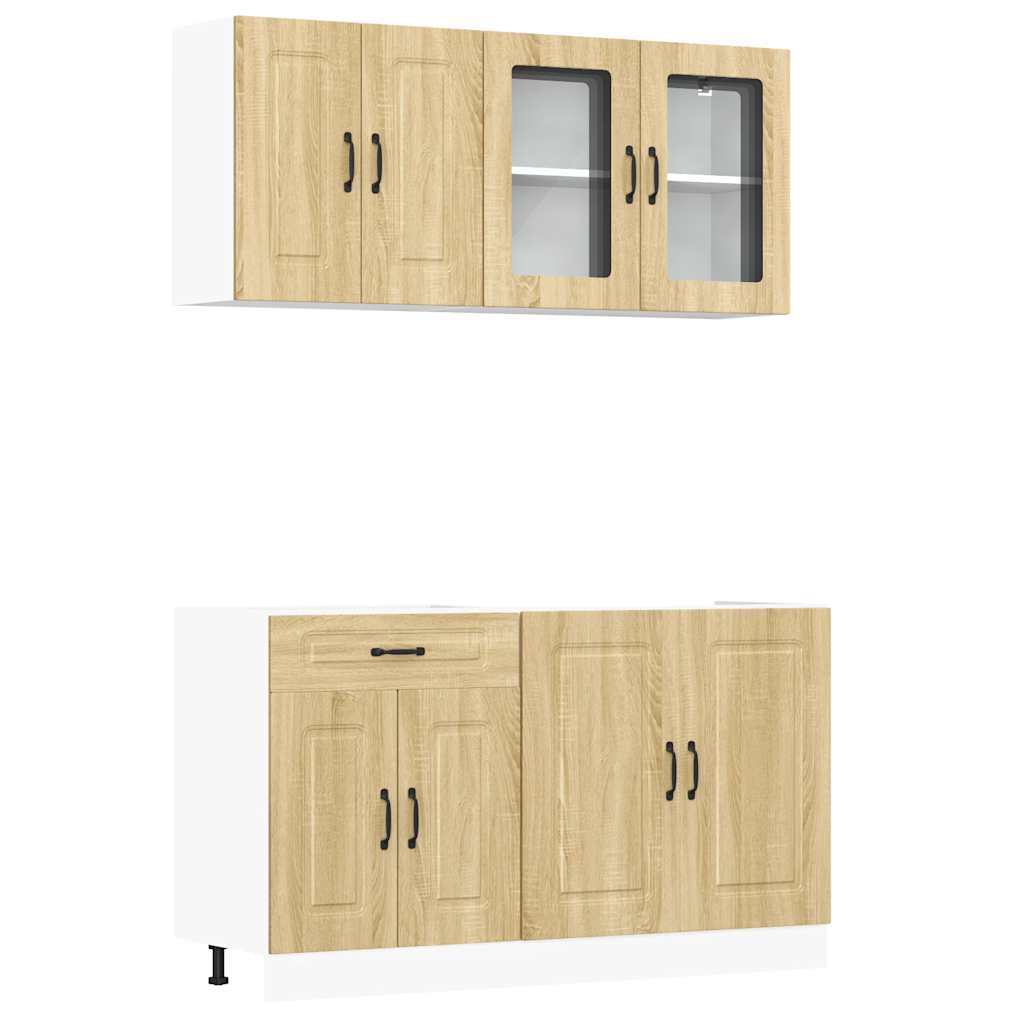 4-delige Keukenkastenset Kalmar bewerkt hout sonoma eikenkleur is nu te koop bij PeponiXL, paradijselijk wonen!